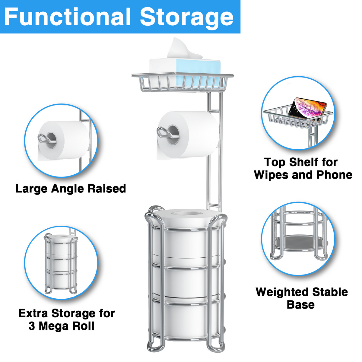 Toilet Paper Holder Stand With Shelf Tissue Stand With - Temu