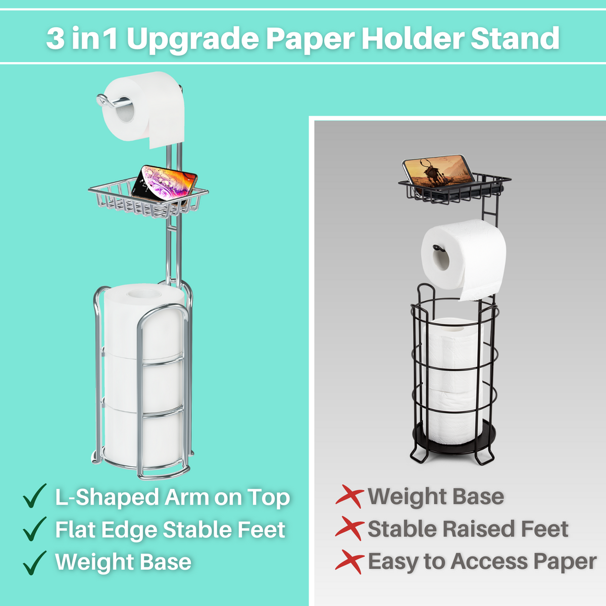 Toilet Paper Holder Stand with Shelf for Phone, Bathroom Free Standing –  KeFanta