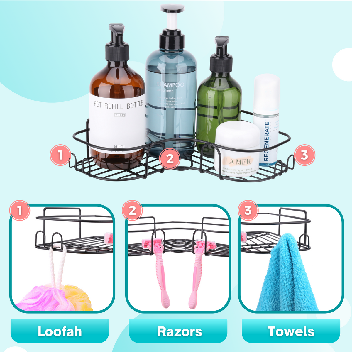 KeFanta Shower Caddy Over Shower Head, Bronze Hanging Shower Organizer, Shower Storage Rack, Bathroom Shampoo Holder with Hooks for Razor
