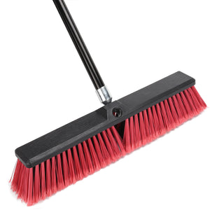 18 inches Heavey Duty Push Broom Outdoor Garden Broom with 63" Long Handle-Red