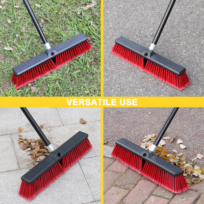 18 inches Heavey Duty Push Broom Outdoor Garden Broom with 63" Long Handle-Red