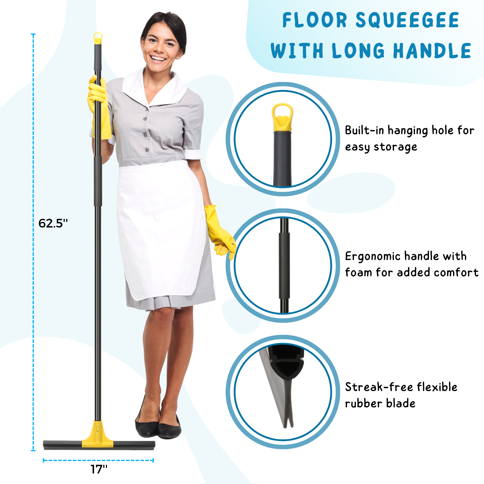 Floor Squeegee, Enlarged Shower Squeegees, Quick Dry Water Squeegee Squeegee  for Squeegee Water, Dusting, Removing Stains, Squeegee Windows (Grey) 