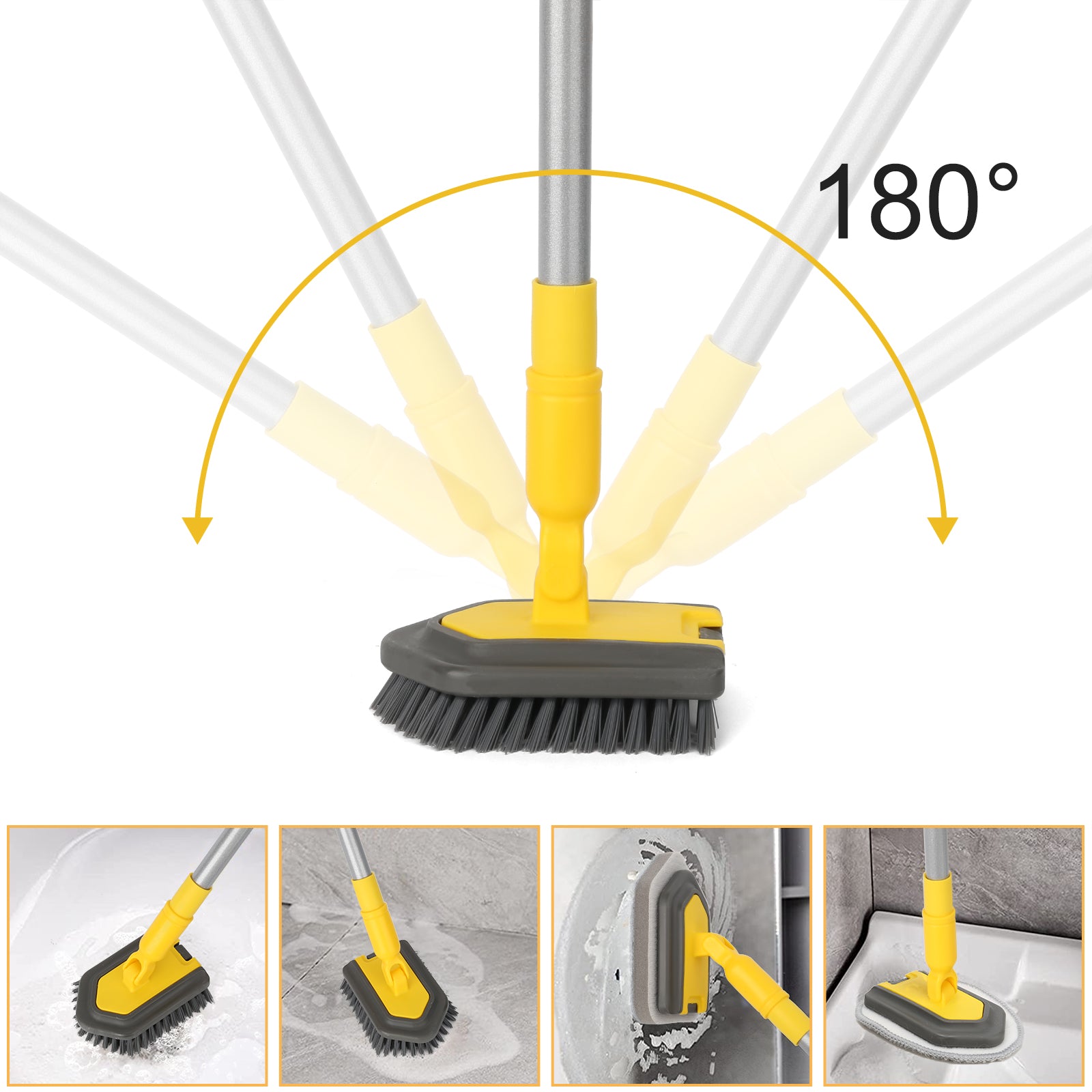 Tub Tile Shower Scrubber for Cleaning, 3 in 1 Tub Cleaner Brush with  Extendable Long Handle 58, Scrub Brush for Shower Bathtub Bathroom Kitchen  Wall