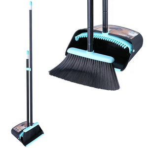 Ylebs Long Handled Dustpan and Brush Set /Broom and Dustpan 137 CM Extendable Handle, Broom Cleans Dustpan Combo for Indoor Outdoor Lobby Office Kitchen Cleaning and Sweeping