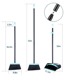 Ylebs Long Handled Dustpan and Brush Set /Broom and Dustpan 137 CM Extendable Handle, Broom Cleans Dustpan Combo for Indoor Outdoor Lobby Office Kitchen Cleaning and Sweeping