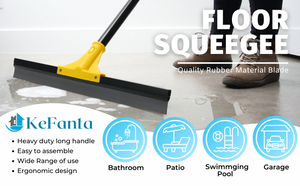 Squeegee Broom for Floor, 18'' Rubber Squeegee with 60'' Long Handle for Bathroom Tile, Garage Concrete, Deck, Shower Glass, Window Cleaning, Heavy Duty Household Floor Wiper