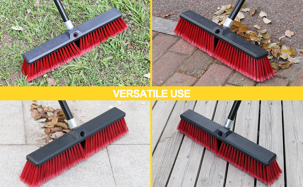 18 inches Heavey Duty Push Broom Outdoor Garden Broom with 63" Long Handle-Red