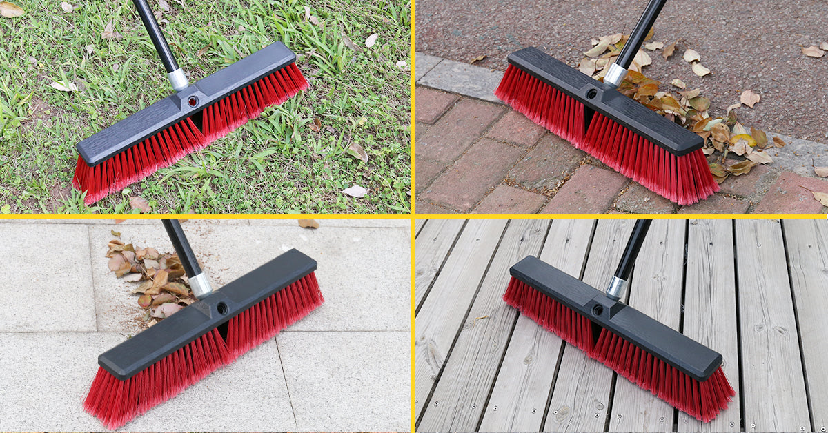 18 inches Heavey Duty Push Broom Outdoor Garden Broom with 63" Long Handle-Red