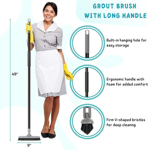 Long Handled Angled Grout Brush with Stiff Bristles for Cleaning Tiles and  Flooring