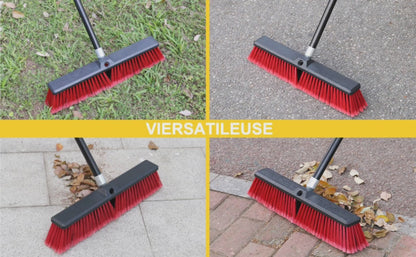 18 inches Heavey Duty Push Broom Outdoor Garden Broom with 63" Long Handle-Red