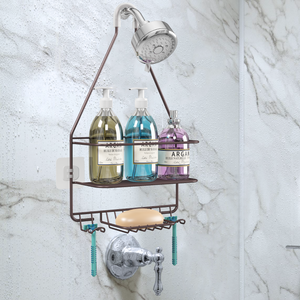 Hanging Shower Caddy, Shower Organizer, Bathroom Storage Rack Over Shower Head, Shampoo Soap Holder, Bronze
