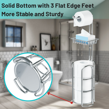 Load image into Gallery viewer, Toilet Paper Holder Stand with Reserve and Dispenser for 4 Mega Rolls, Bathroom Freestanding Toilet Tissue Paper Roll Storage with Cell Phone Shelf, Chrome
