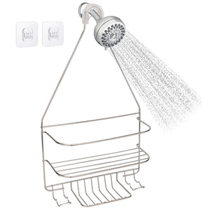 Shower Caddy Over Shower Head, Hanging Shower Organizer, Shampoo Rack and Soap Holder for Bathroom Storage, Silver
