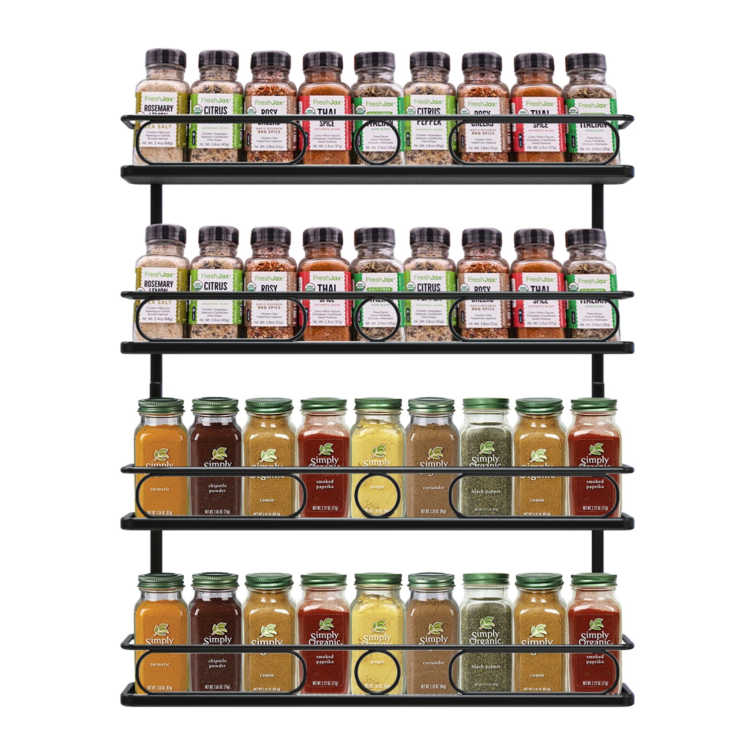 Wall Mounted Spice Rack Organizer for Cabinet Door, Set of 4 Condiment Seasoning  Organizer Wall Spice Rack Hanging Shelf for Spice Jars, Spice Jar Holder  for Kitchen Cabinet Pantry Door (Black) 