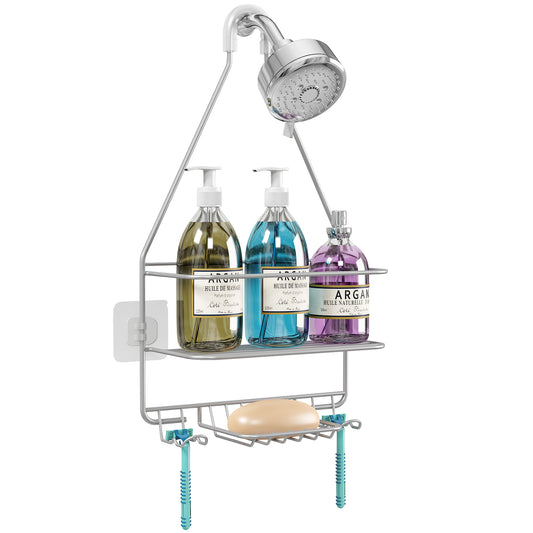 Shower Caddy Over Shower Head, Hanging Shower Organizer, Shampoo Rack and Soap Holder for Bathroom Storage, Silver