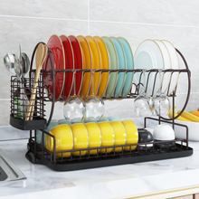 Load image into Gallery viewer, Dish Drying Rack with Drainboard for Kitchen Counter, Bronze 2 Tier Dish Rack with Utensil Holder, Multifunction Dishes Drainer with Drainage, Double Tier Plate Drying Rack with Tray
