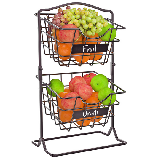 Fruit Basket for Kitchen, Bronze Vegetable Produce Rack for Countertop, 2 Tier Potato and Onion Storage Stand, Snack K-cup Holder