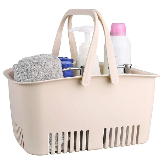 Shower Caddy Basket, Portable Shower Tote, Plastic Dorm College Shower Organizer Bucket with Handles, Cream