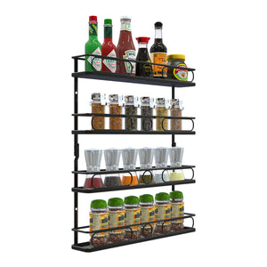 4 Tier Hanging Spice Racks for Wall Mount/Cabinet Pantry Door,Farmhouse Style Seasoning Organizer For Your Kitchen,Black