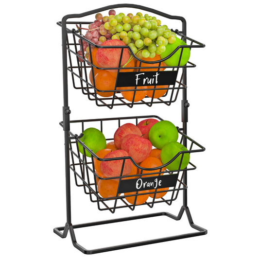 Fruit Basket for Kitchen, Antique Black 2 Tier Vegetable Produce Holder Stand for Countertop, Potato and Onion Storage Rack