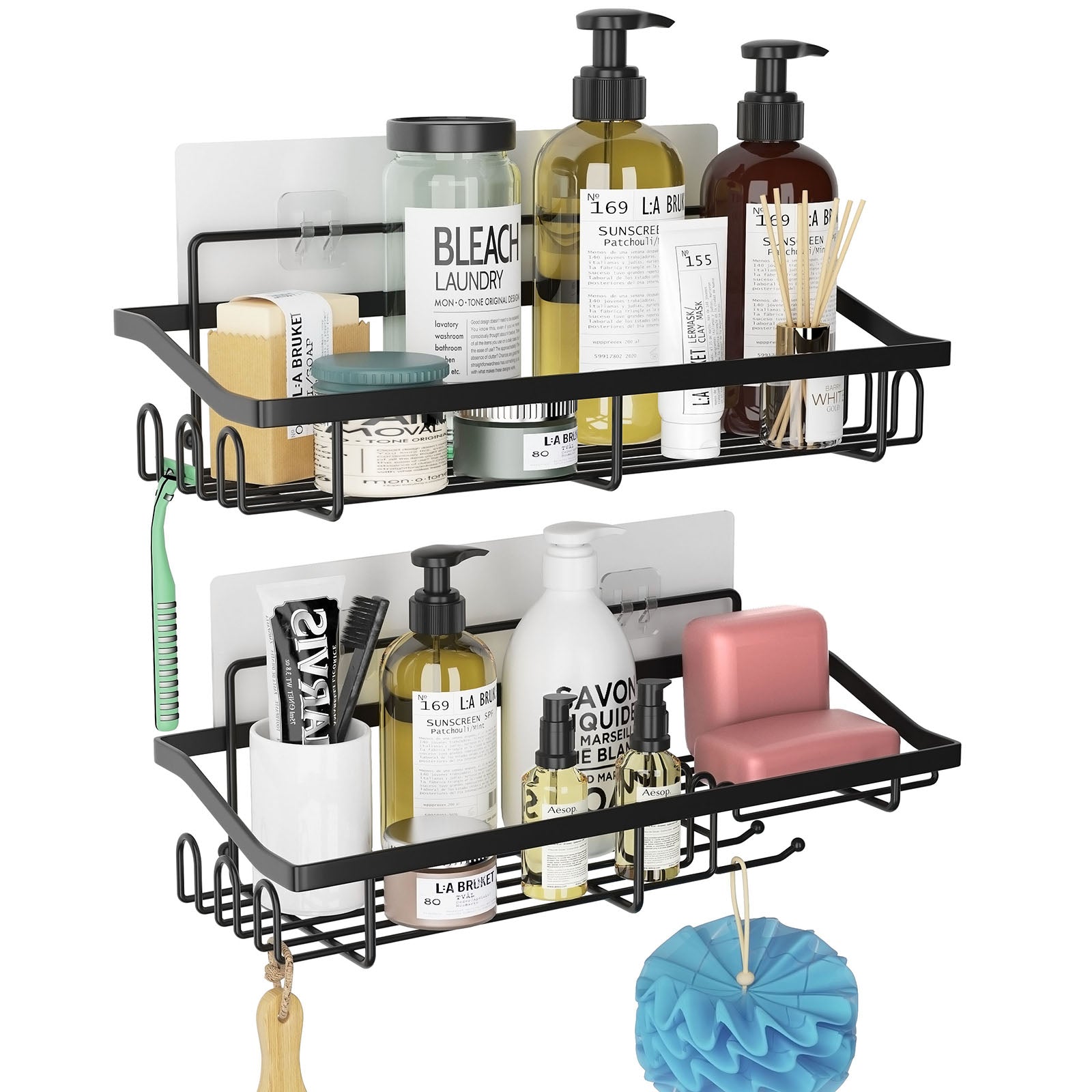 Shower Caddy Corner Shelves, Black Shower Organizer, Adhesive