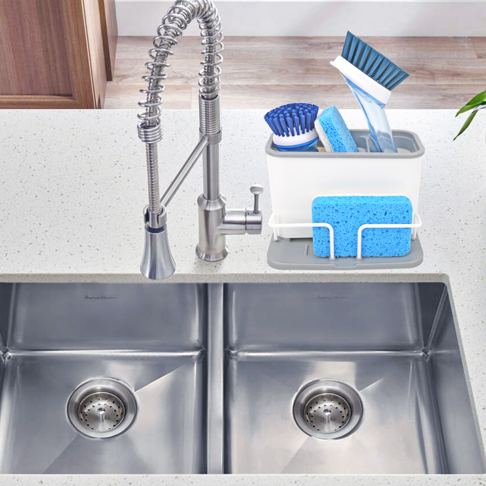 Stainless Steel Kitchen Sink Caddy Organizer With Brush DishCloth & Sp –  LyftLivin
