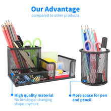 Load image into Gallery viewer, Pen Holder Pencil Holders for Desk Pencil Cup,4 Compartments Pen and Pencil Holders,2 Piece Mesh Stationery Organizer for Office Desk,Black Office Supplies Accessory for Desktop
