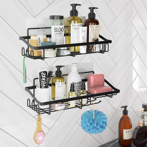 Shower Caddy Organizer, Black Shower Shelves, Adhesive Shampoo Holder for Inside Shower Walls, 2 Pack