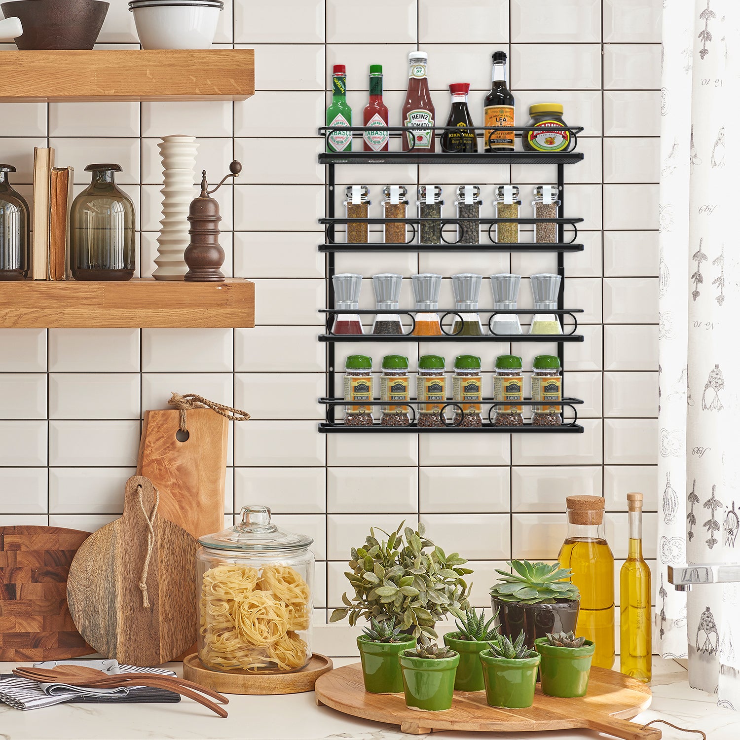 Farmhouse Style Hanging Spice Racks for Wall Mount - Easy to Install Set of 4 Space Saving Racks - The Ideal Seasoning Organizer for Your Kitchen