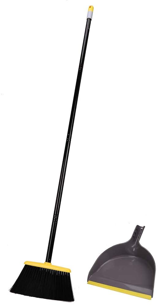 Angle Broom with Dustpan,Dust pan Snaps On Broom Handles,Broom with Attachable Dustpan