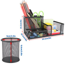 Load image into Gallery viewer, Pen Holder Pencil Holders for Desk Pencil Cup,4 Compartments Pen and Pencil Holders,2 Piece Mesh Stationery Organizer for Office Desk,Black Office Supplies Accessory for Desktop
