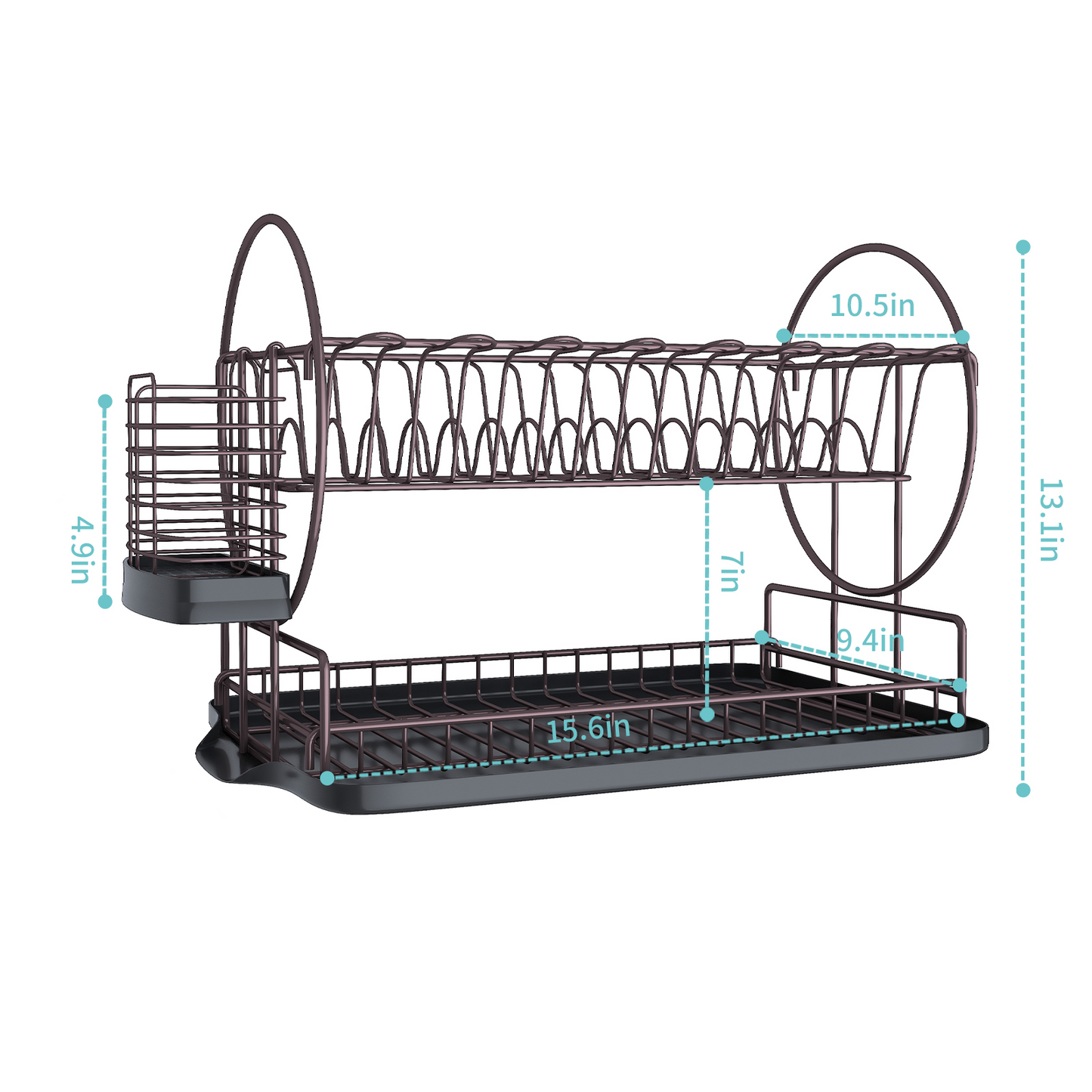 Dish Drying Rack with Drainboard for Kitchen Counter, Bronze 2 Tier Dish Rack with Utensil Holder, Multifunction Dishes Drainer with Drainage, Double Tier Plate Drying Rack with Tray