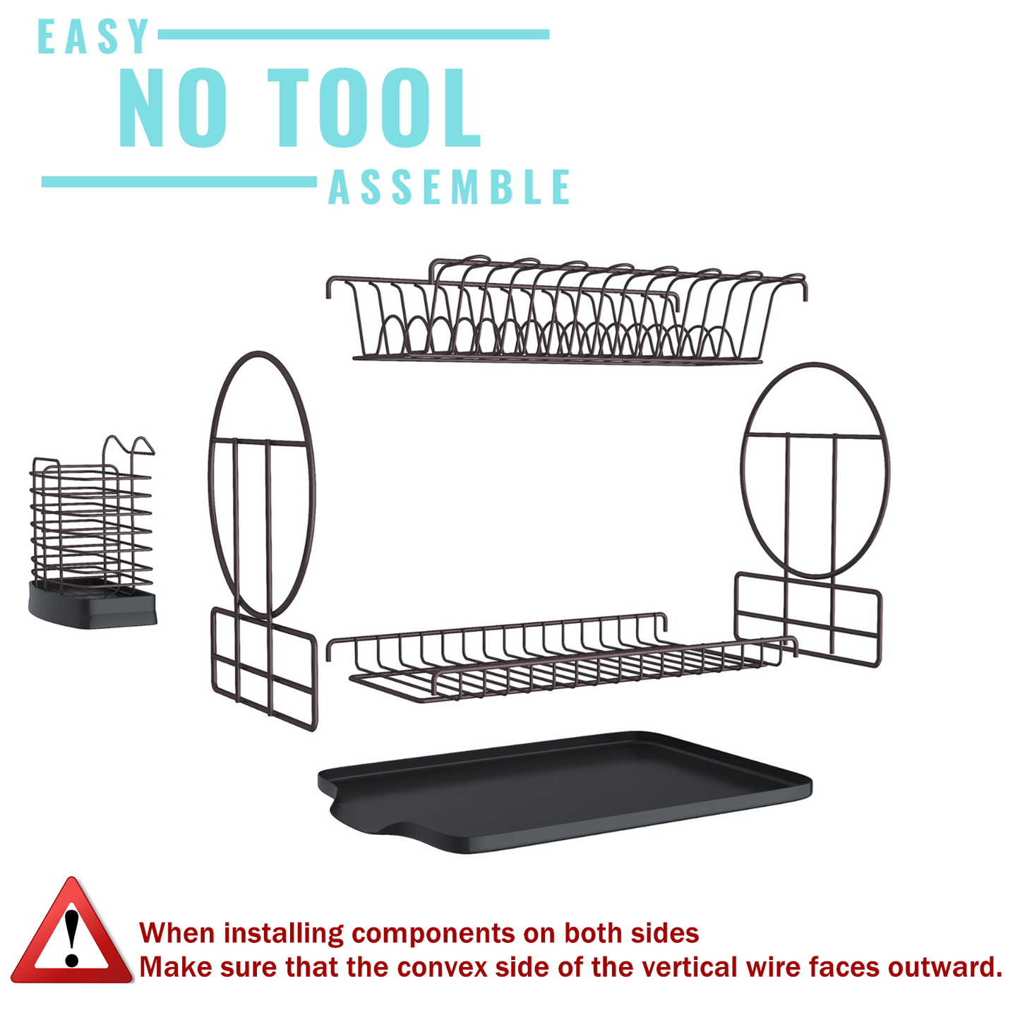 Dish Drying Rack with Drainboard for Kitchen Counter, Bronze 2 Tier Dish Rack with Utensil Holder, Multifunction Dishes Drainer with Drainage, Double Tier Plate Drying Rack with Tray