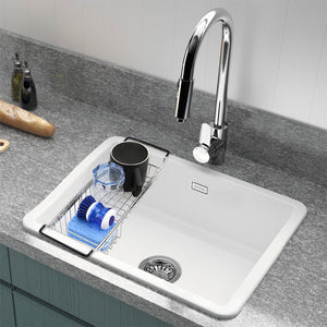 Kitchen Sink Caddy Sponge Holder, Hanging Dish Sponge Organizer Holder, Telescopic Farmhouse Sink Accessories, Over Sink Expandable(14''-20'') Brush Soap Storage Rack - Stainless Steel