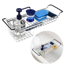 Load image into Gallery viewer, Kitchen Sink Caddy Sponge Holder, Hanging Dish Sponge Organizer Holder, Telescopic Farmhouse Sink Accessories, Over Sink Expandable(14&#39;&#39;-20&#39;&#39;) Brush Soap Storage Rack - Stainless Steel
