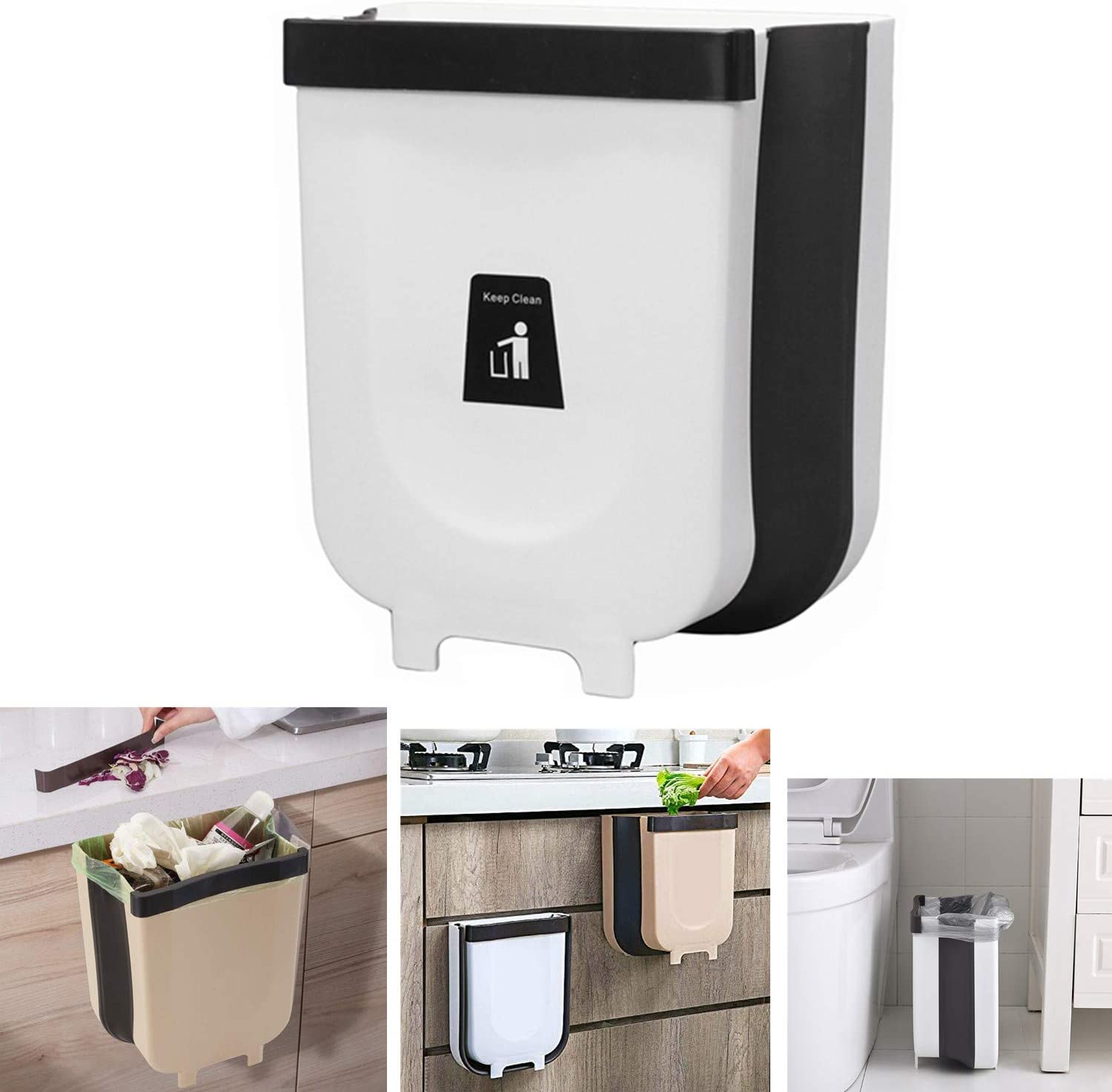 2.4 Gal Hanging Trash Can for Kitchen Cabinet Door with Lid, Small Under  Sink Garbage Can for Bathroom, Wall Mounted Counter Waste Compost Bin