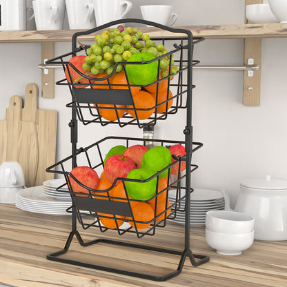 Fruit Basket for Kitchen, Antique Black 2 Tier Vegetable Produce Holder Stand for Countertop, Potato and Onion Storage Rack