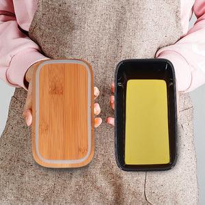 Ceramic Butter Dish with Bamboo Lid for Countertop,Large Butter Keeper with Knife,Black Porcelain Airtight Covered Butter Holder and Container,Perfect for 2 Sticks of Butte