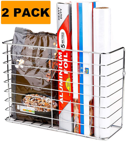 Ylebs 2 Pack Wall Door Mount Kitchen Wrap Organizer Rack,Cabinet Door/Pantry door/Wall Mount Kitchen Storage Organizer Basket