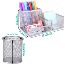 Load image into Gallery viewer, Pen Holder Pencil Holder for Desk 2 Pack,3 Compartments Mesh Office Supplies Accessories Caddy with Round Pen Cup Holder, Desk Organizer for Home, Office and School,Silver
