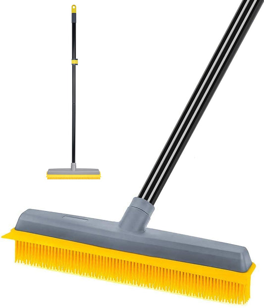 Pet Hair Broom Rubber Broom 59" Fur Remover Broom Carpet Rake with Build-in Squeegee Silicone Broom for Sweeping Hardwood Floor Tile