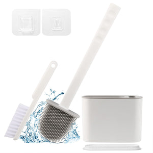 Silicone Toilet Brush,Toilet Bowl Brush and Holder Set with Small Brush for Deep Cleaning,Freestanding/Wall Mounted Toilet Brush Holder
