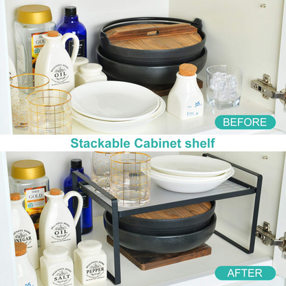 Cabinet Shelf Rack Organizer,Metal Stackable Cupboard Stand Shelf Rack,Kitchen Countertop Shelf Riser Organizer,Perfect Space Saving for Kitchen Bathroom Countertop,Cabinet or Cupboard