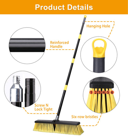 18" Push Broom Outdoor- Heavy Duty Broom with 63" Long Handle for Deck Driveway Garage Yard Patio Concrete Floor Cleaning