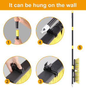 18" Push Broom Outdoor- Heavy Duty Broom with 63" Long Handle for Deck Driveway Garage Yard Patio Concrete Floor Cleaning