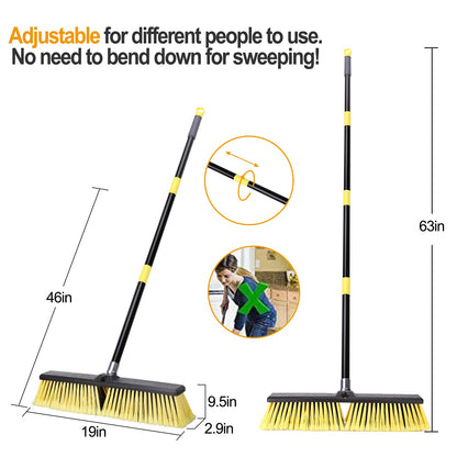 18" Push Broom Outdoor- Heavy Duty Broom with 63" Long Handle for Deck Driveway Garage Yard Patio Concrete Floor Cleaning