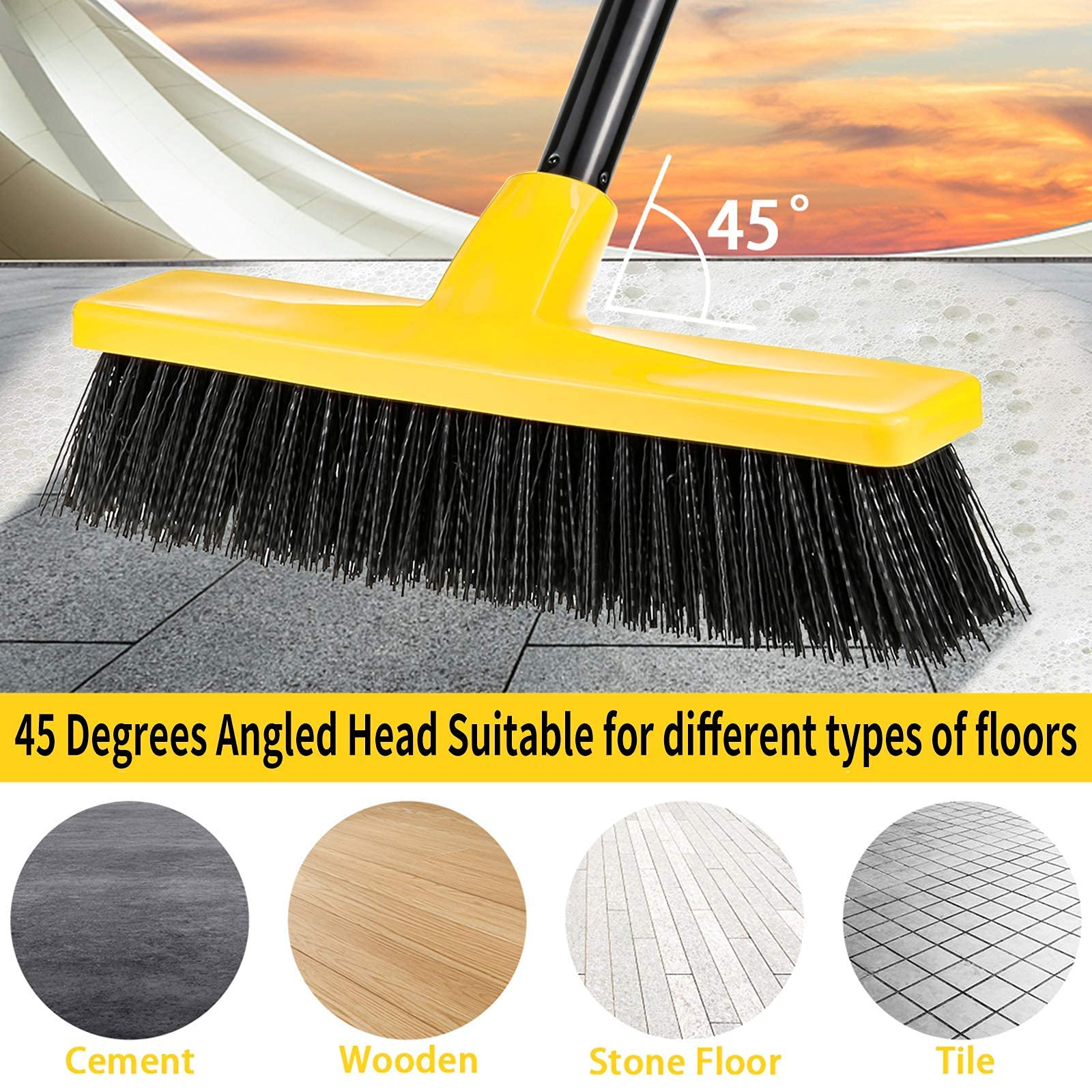 Yard Brush Heavy Duty Outdoor Concrete Broom Telescopic Long Handle with  Stiff Bristles for Cleaning Scrubbing Deck Driveway Yard Patio Wood Stone