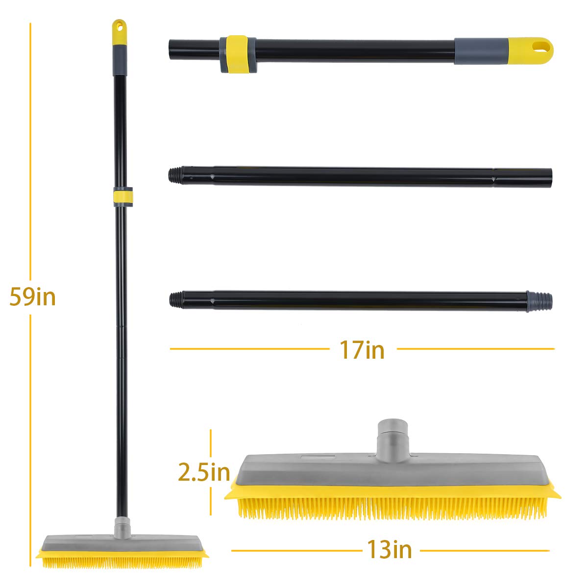 ITTAHO Rubber Broom Carpet Rake with Silicone Squeegee for Removing Du